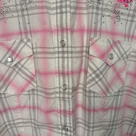 Panhandle Rough Stock Pink & White Plaid Floral Pearl Snap Button Down Size XL - Picture 7 of 13